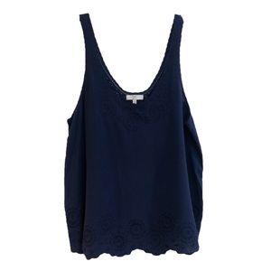 Joie 100% Silk Navy Boho Eyelet Scalloped V Neck Airy Tank Top, Women's Small